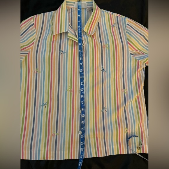 Vintage Alfred Dunner rainbow stripped short sleeve button down dragonfly stitch - Picture 5 of 8